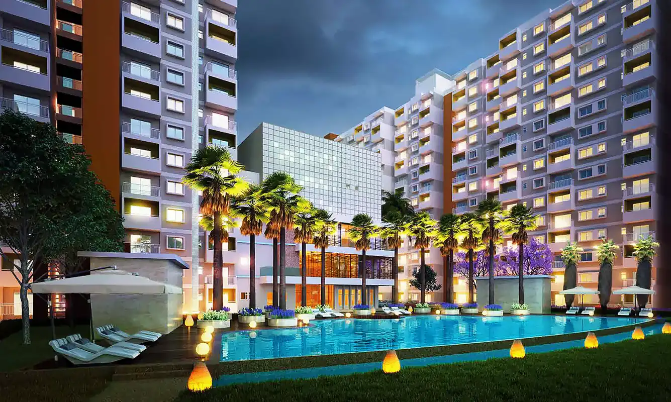 Sattva Park Cubix clubhouse and pool, Devanahalli