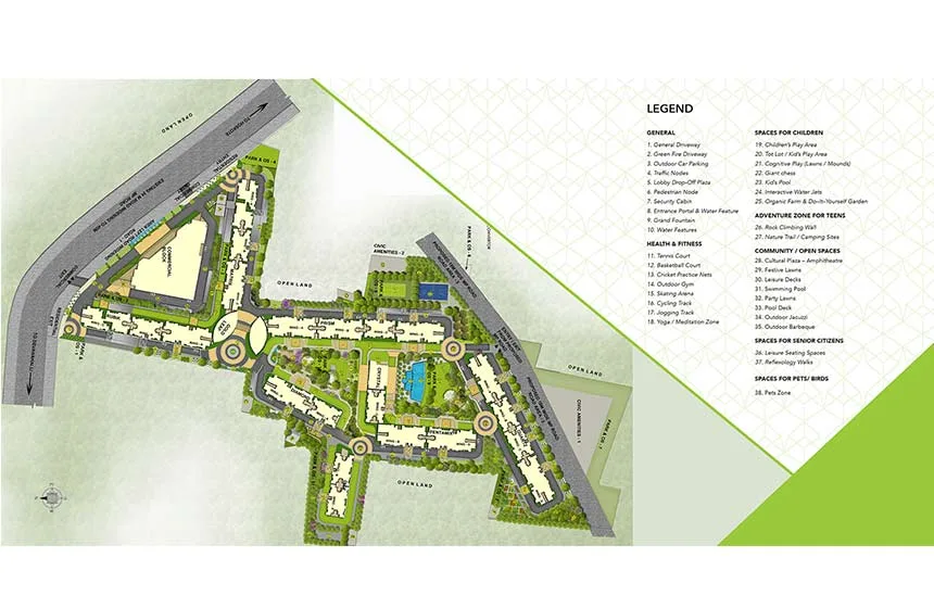 Sattva Park Cubix master plan legend and amenity zones
