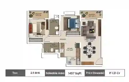 Sattva Park Cubix Phase 2 2.5 BHK, 1,457 sq ft, from 1.21 crore