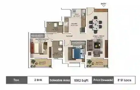 Sattva Park Cubix Phase 2 2 BHK, 1,082 sq ft, from 91 lakh