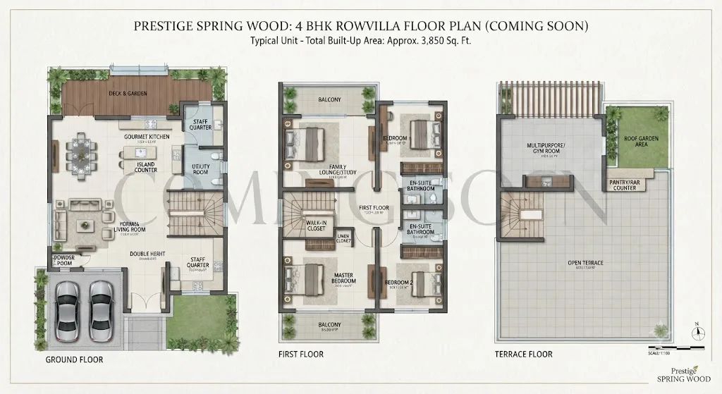 Prestige Springwood Royale Townhouse 4 BHK row villa floor plan, 4000 square feet