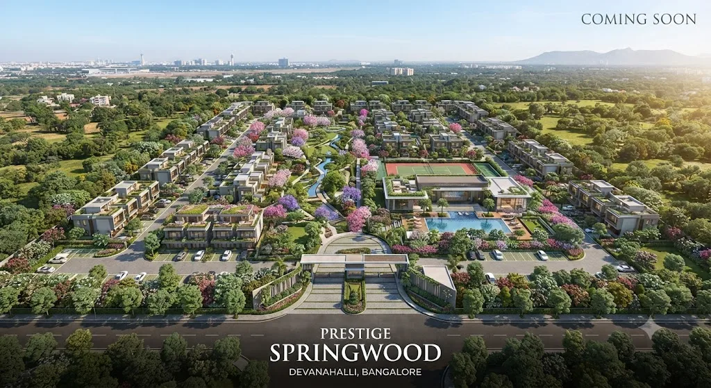Prestige Springwood master plan aerial render, Devanahalli