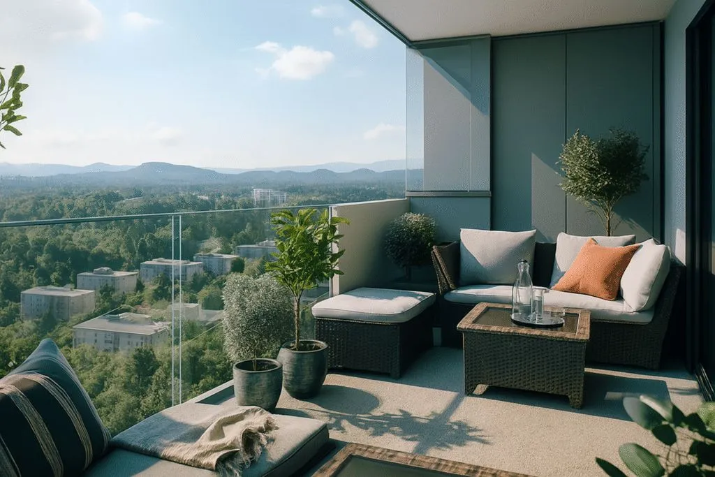 Puravankara Codename Skye Hennur balcony view with landscaped surroundings