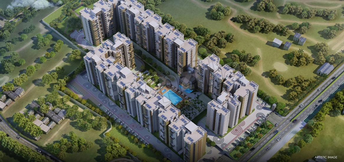 Purva Codename Skye Hennur Main Road aerial view of towers and landscaped podium