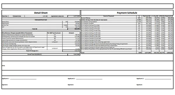 Purva Hallmark Indicative Cost Sheet and Payment Schedule