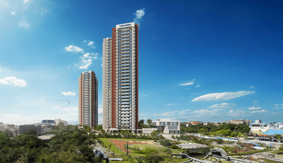 Purva Hallmark apartment buildings with landscaped garden courtyard