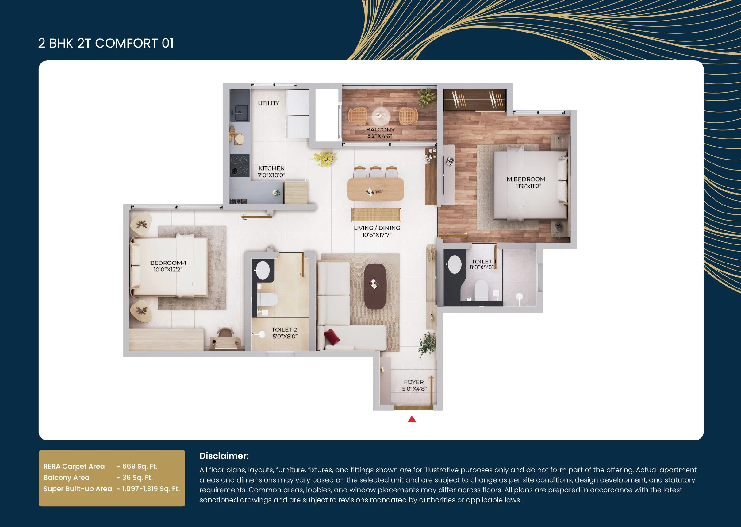 Purva Northern Lights 1 BHK apartment representative floor plan, KIADB Aerospace Park