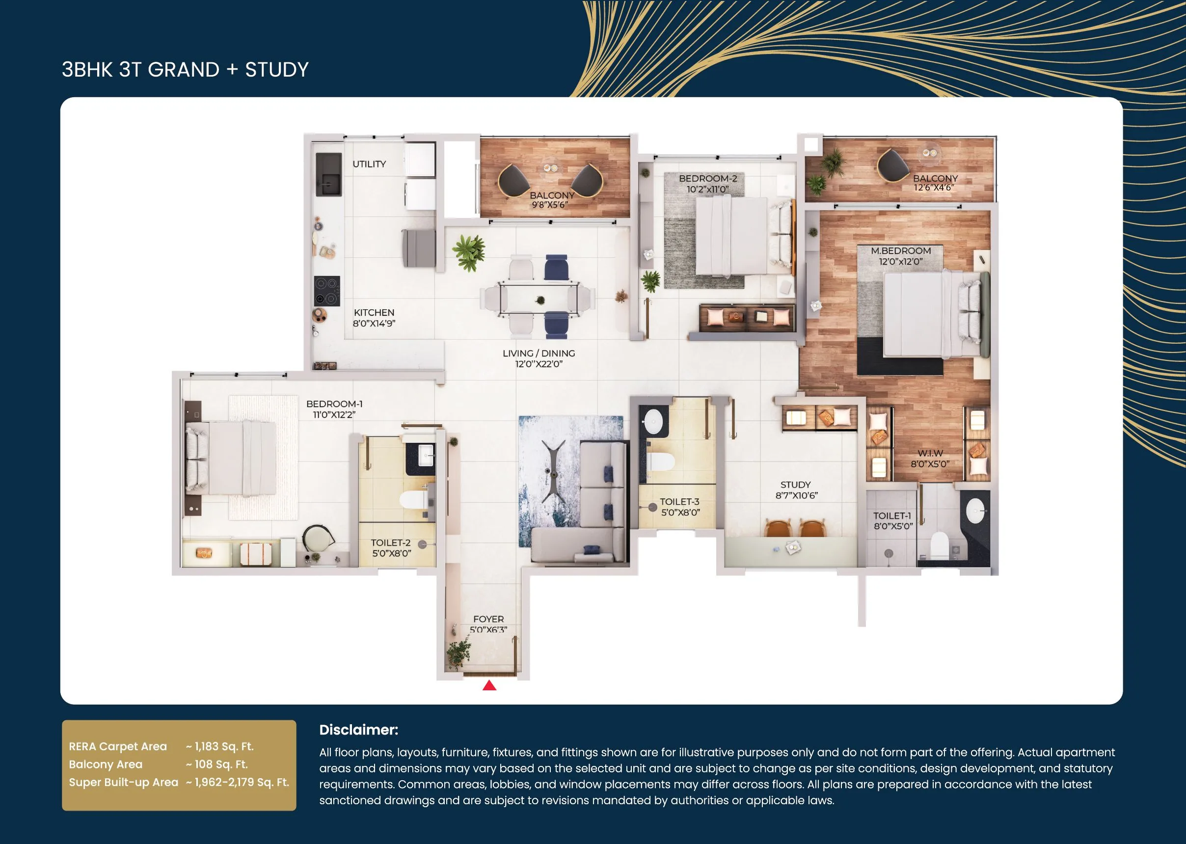 Purva Northern Lights 3 BHK apartment floor plan, 1686 to 2178 square feet