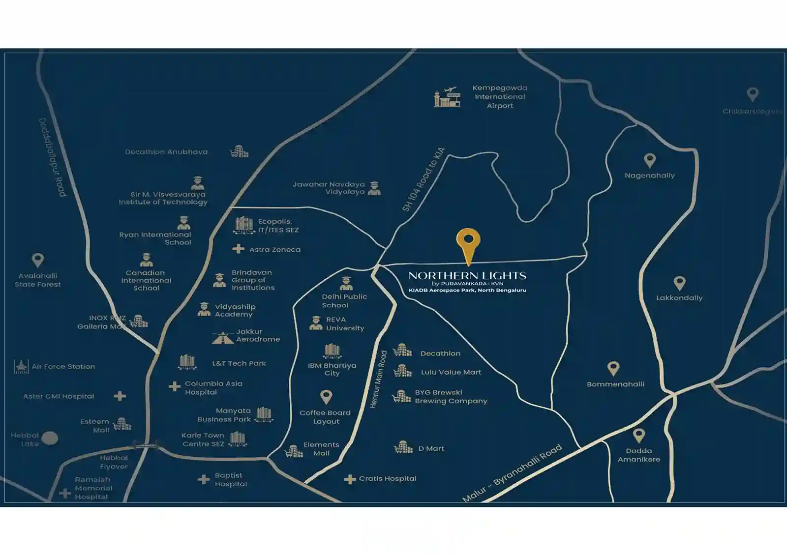 Purva Northern Lights location map, KIADB Aerospace Park, Bagalur, North Bangalore