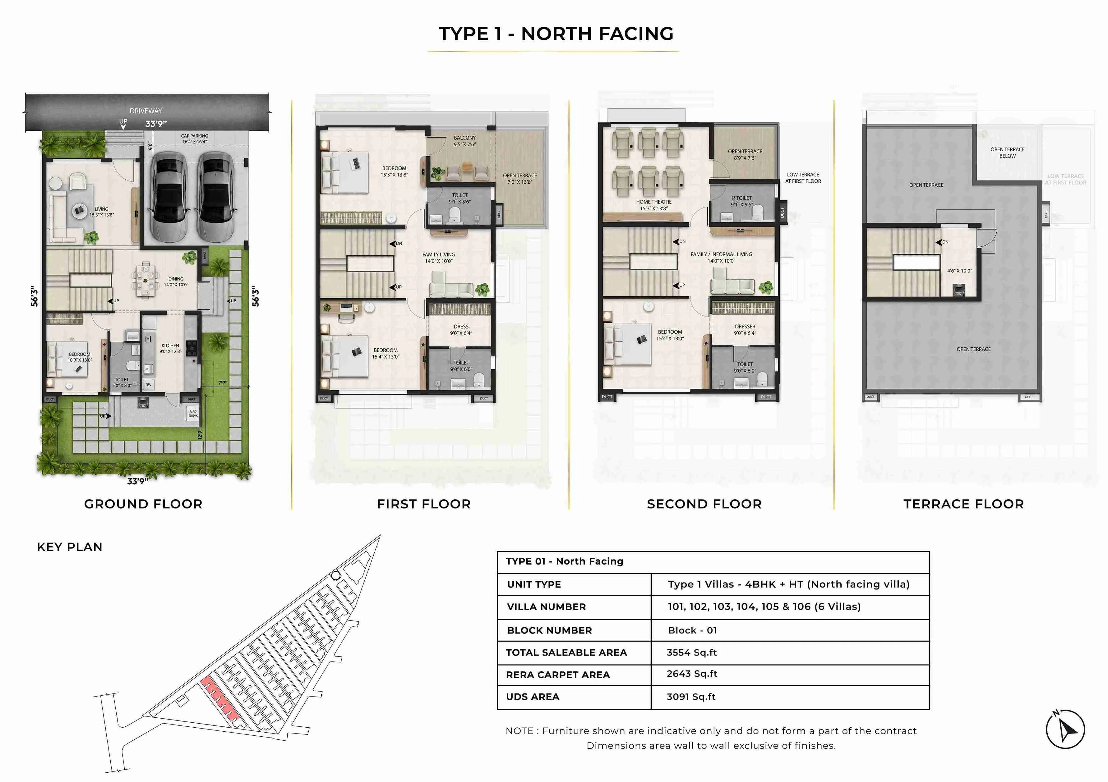 Radiance Edgewood 4 BHK terrace villa north-facing layout, starting from 2,572 sq. ft.