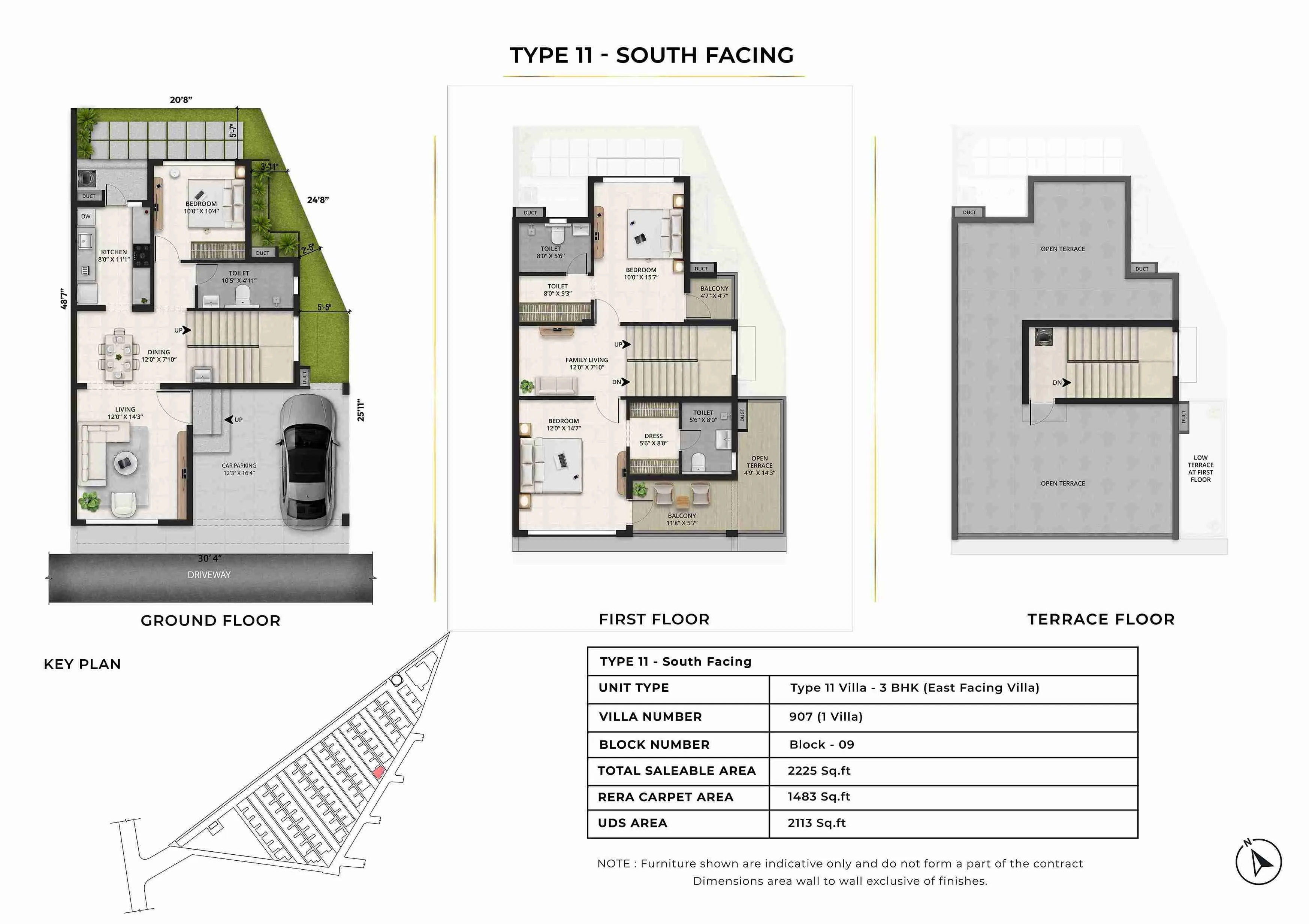 Radiance Edgewood 3 BHK villa east-facing layout, starting from 2,179 sq. ft.