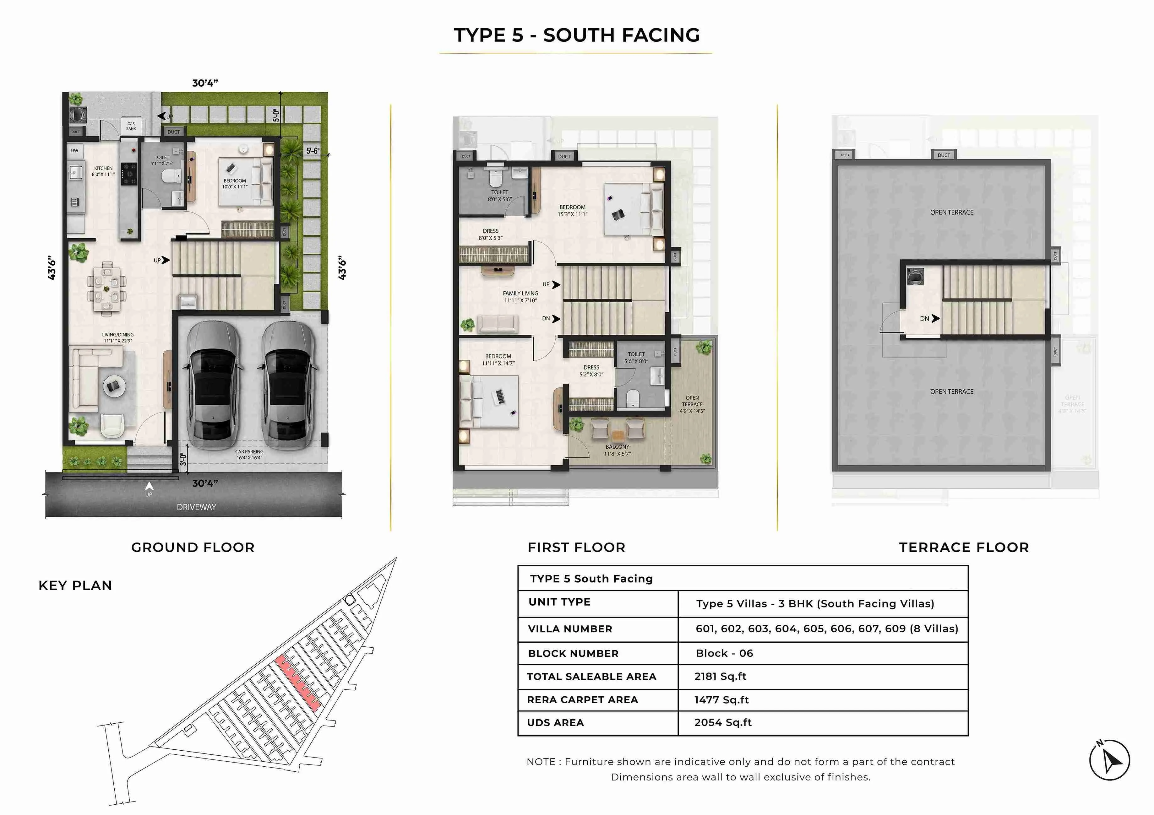 Radiance Edgewood 3 BHK villa south-facing layout, starting from 2,179 sq. ft.