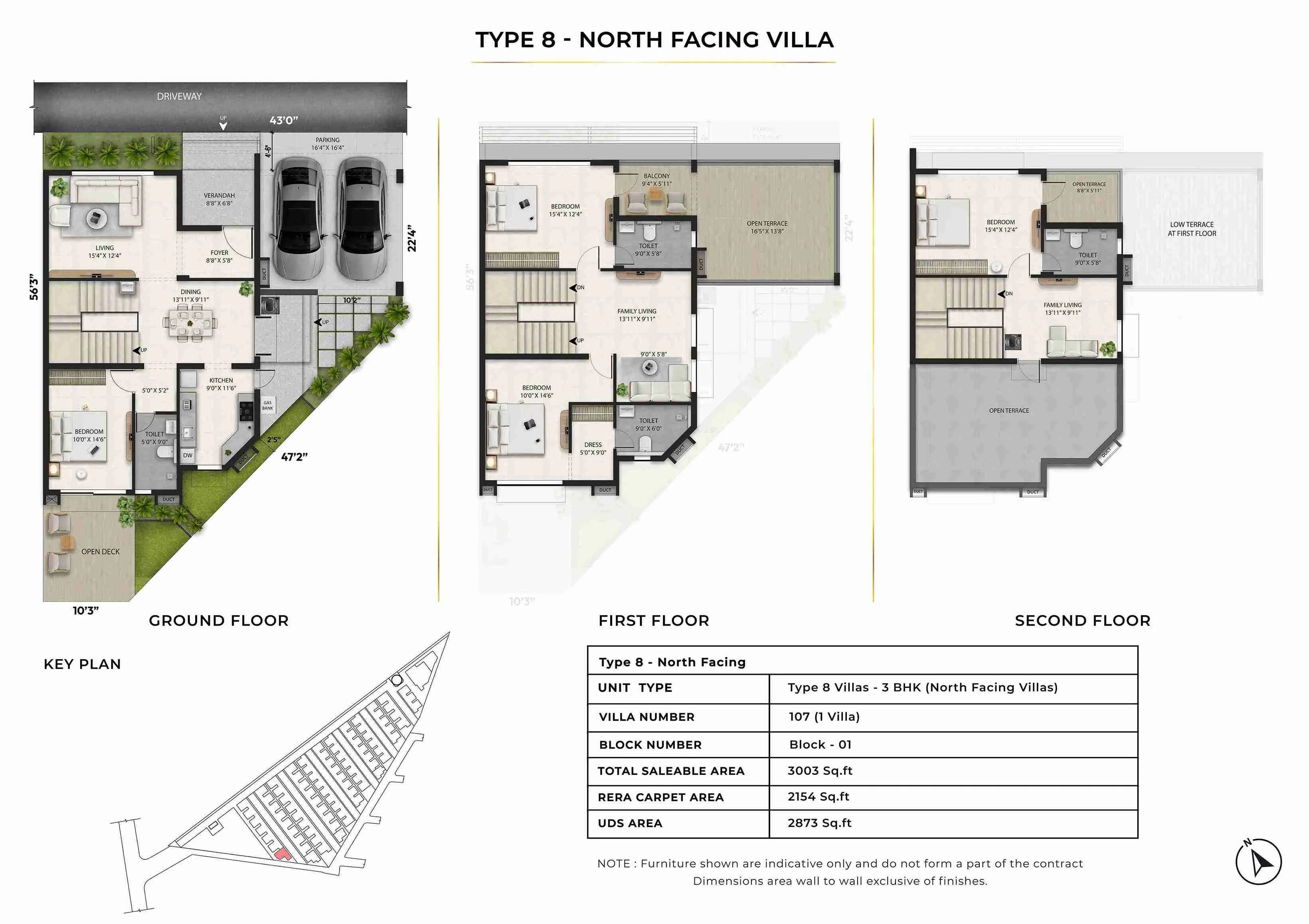 Radiance Edgewood 3 BHK villa north-facing layout, starting from 2,179 sq. ft.