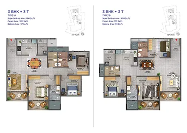 Sattva Forest Ridge 3 BHK Apartment Floor Plan