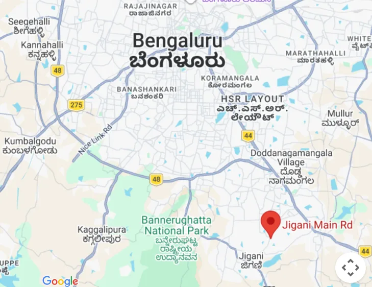 Map of Jigani in South Bangalore