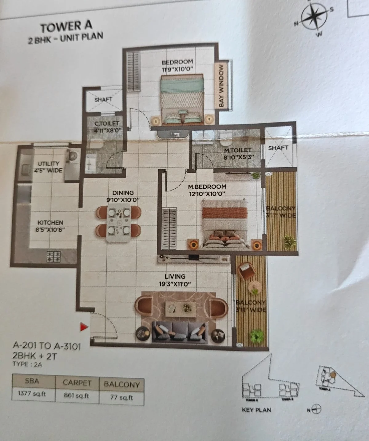 Sattva Jigani Tower A 2 BHK 1377 sq ft brochure page, units A-201 to A-3101