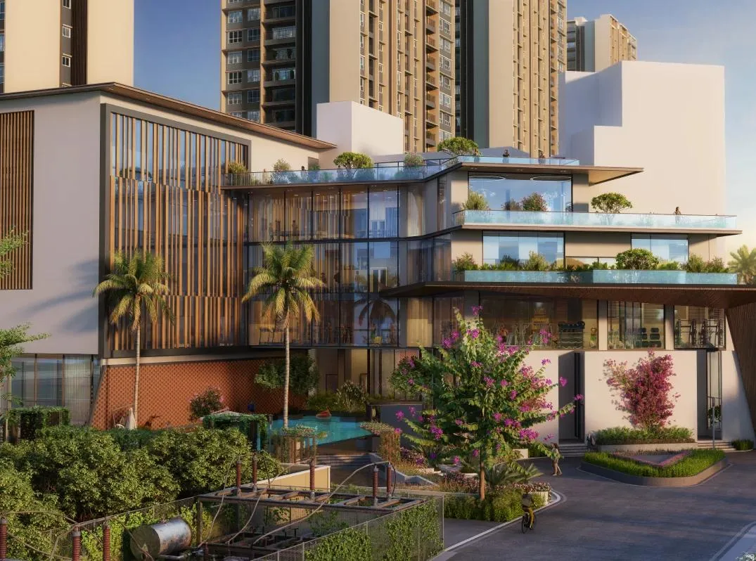 Sattva Lumina multi-level clubhouse with terraces and pool