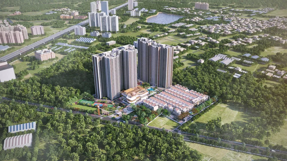 Sattva Songbird Phase 2 aerial township view at Budigere Cross