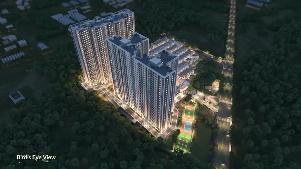 Sattva Songbird Phase 2 bird's eye night view at Budigere Cross