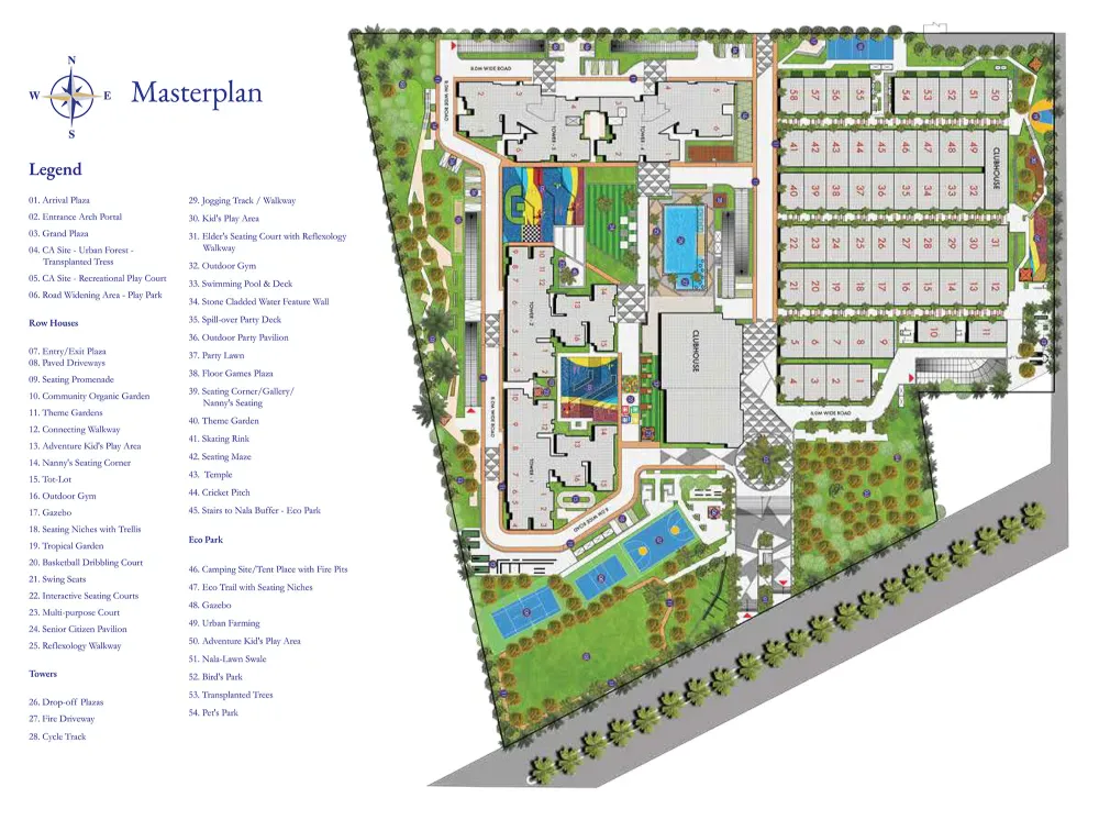 Sattva Songbird Phase 2 master plan layout showing towers, clubhouse and parks