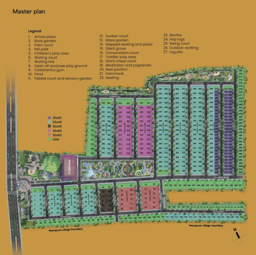 Sattva Ekatra (Sattva Thippapura) master plan layout with plot sizes, clubhouse and amenity zones