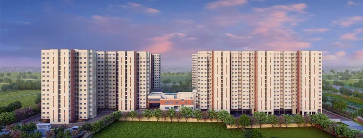 Shriram 107 SouthEast Attibele exterior elevation dusk view