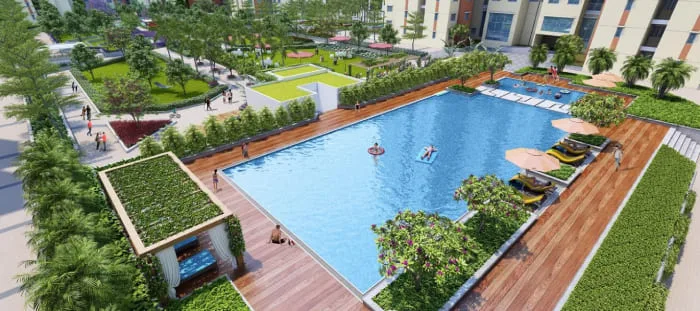Shriram 107 SouthEast swimming pool deck with loungers