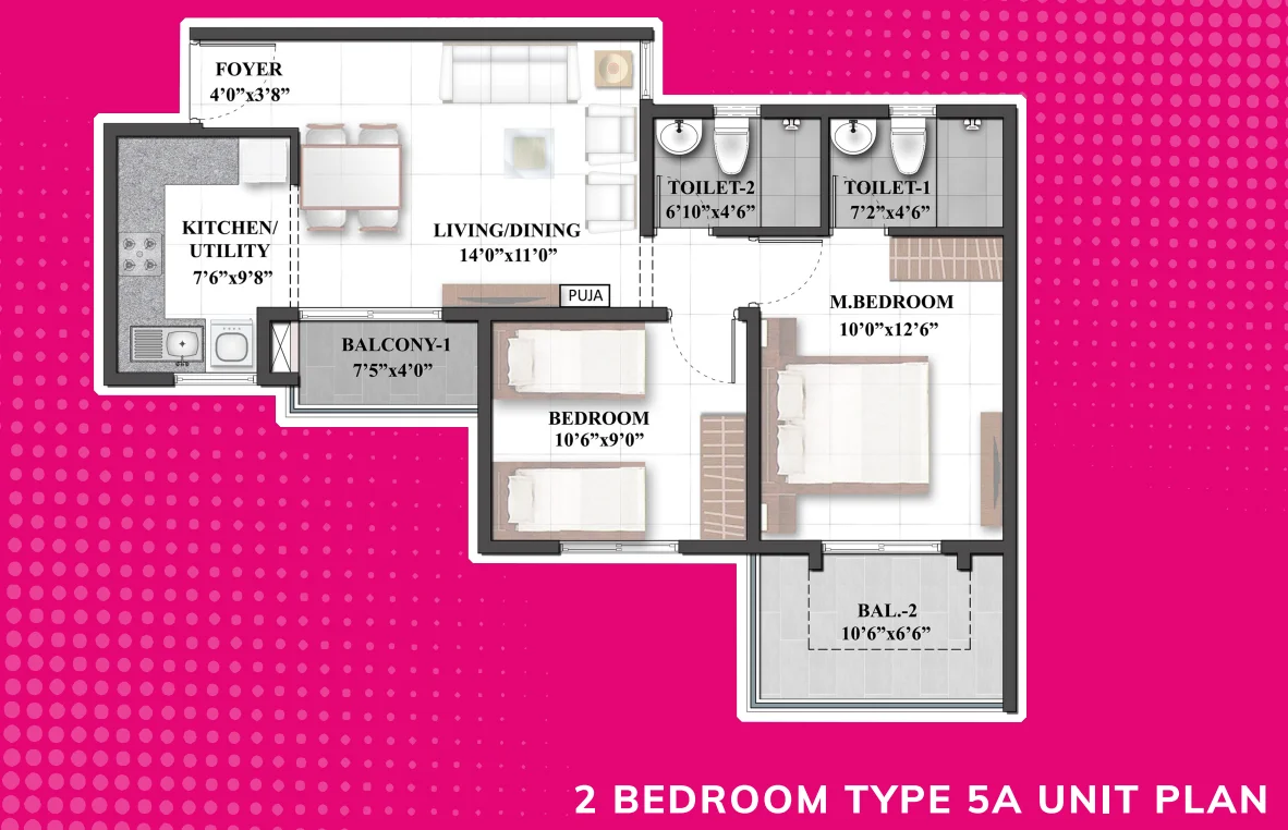 Shriram 122 West 2 BHK Type 5A unit plan floor layout