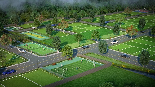 Shriram Codename 10X landscaped garden walkway render