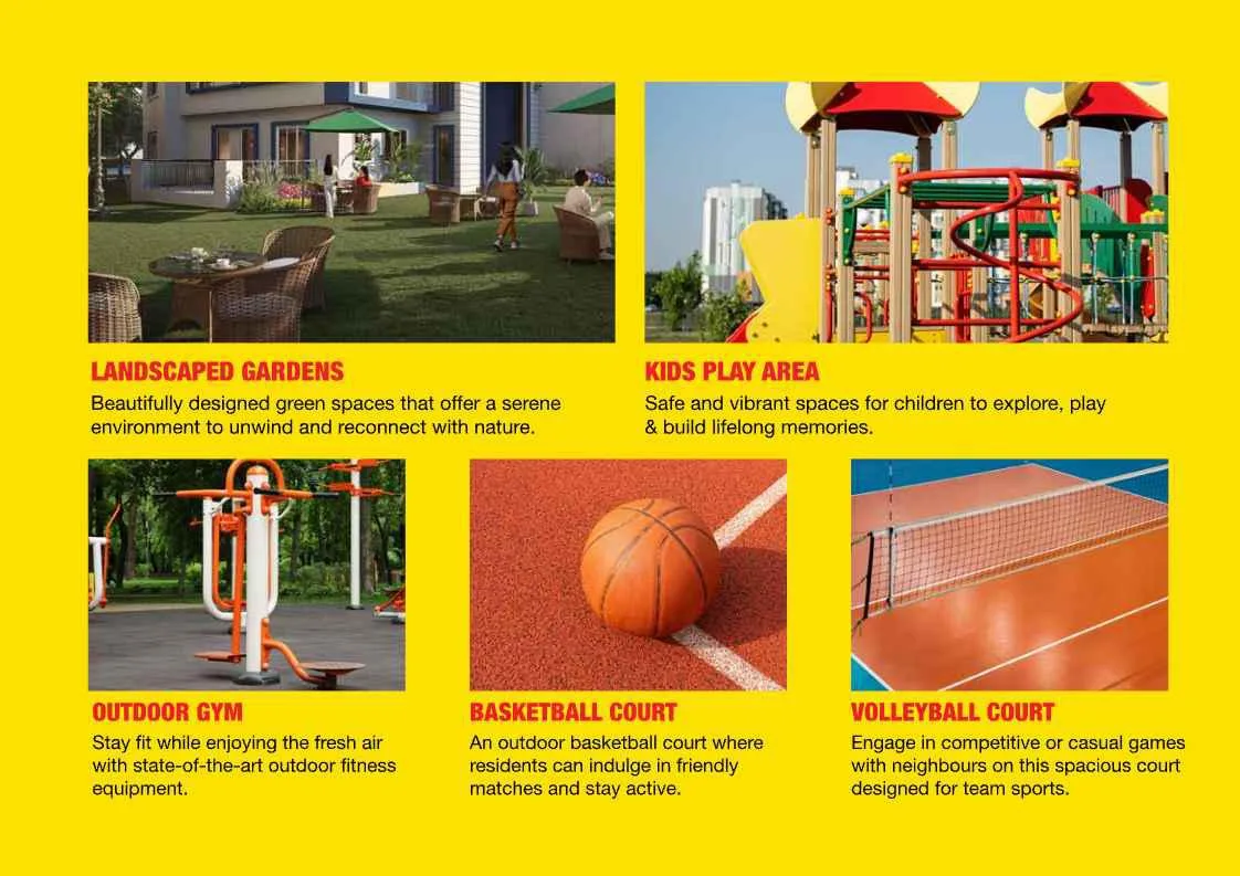 Shriram Codename Pudhiya Chennai Kuthambakkam landscaped gardens and kids play area amenities collage