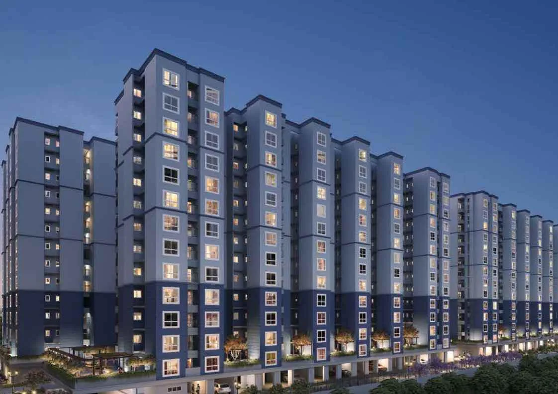 Shriram Codename Pudhiya Chennai Kuthambakkam night exterior view of the high-rise towers