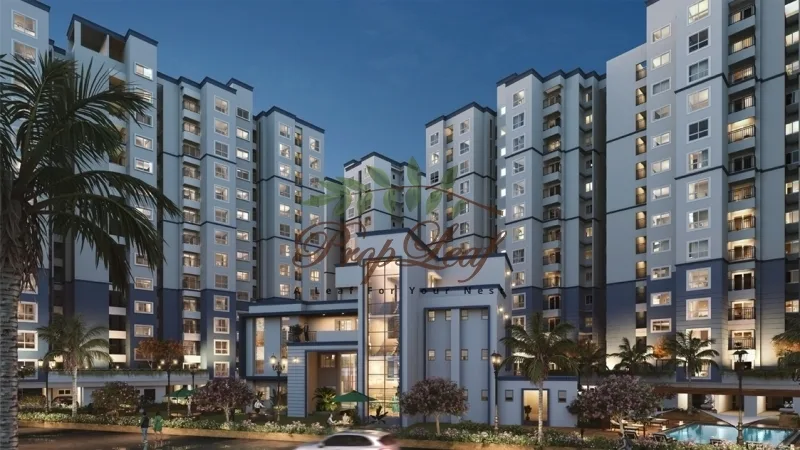 Representative night render of Shriram Codename Pudhiya Chennai towers and entrance lobby, Kuthambakkam