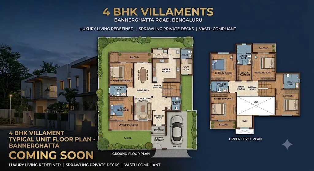 Shriram Codename Reserve 4 BHK duplex villament typical floor plan showing ground and upper level layout