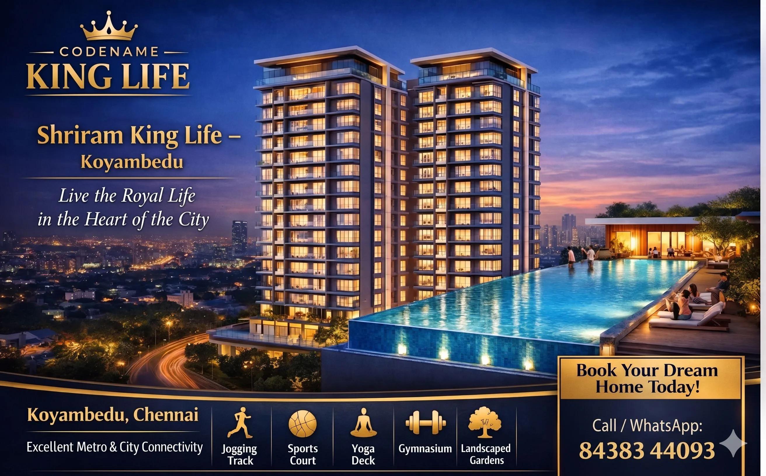 Shriram Kinglife Koyambedu 3 BHK and 4 BHK luxury apartments exterior tower view