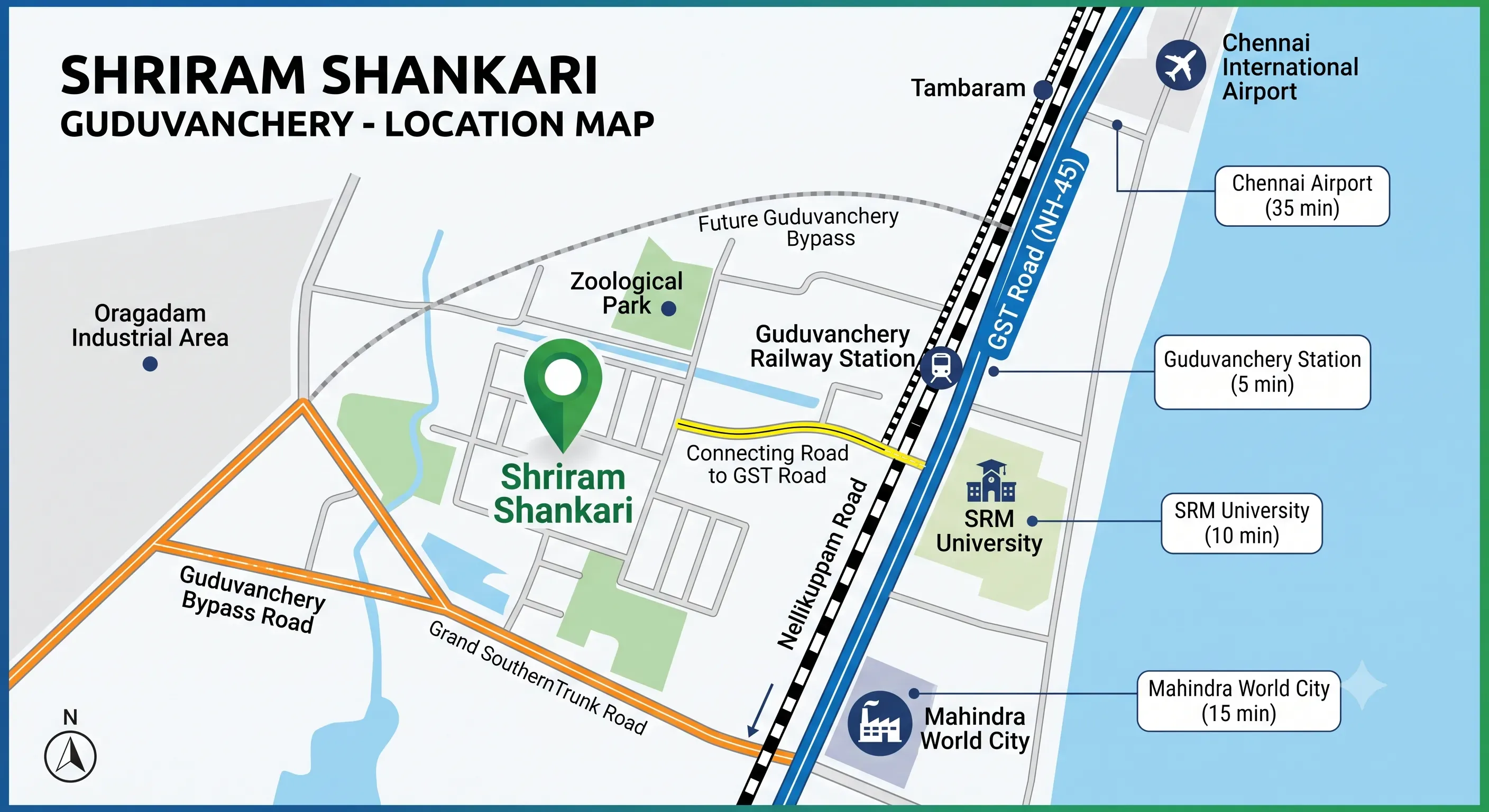 Shriram Shankari Guduvanchery location map showing GST Road and Chennai connectivity