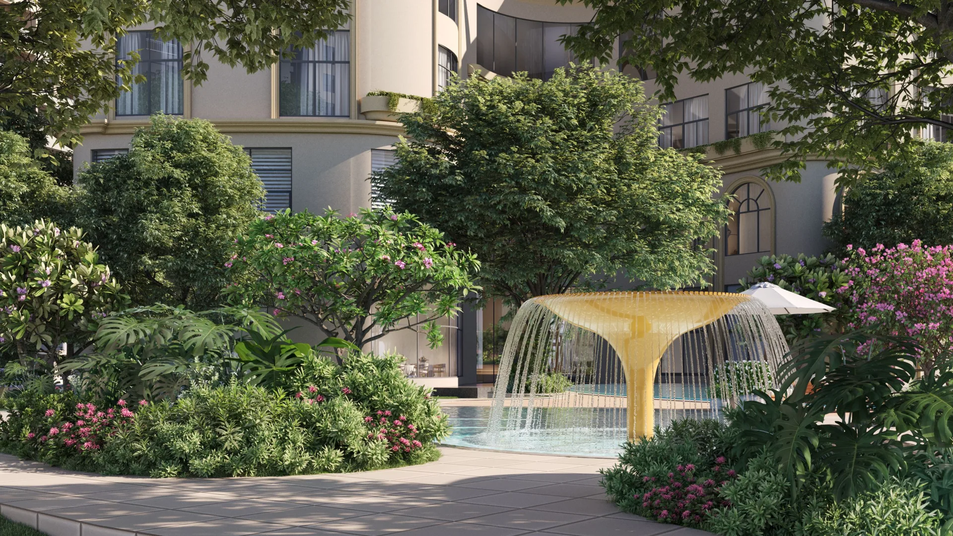 Representative image of a garden water feature and fountain, as listed for Sobha Wisteria Egattur