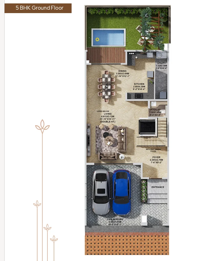 Surya Valencia 5 BHK Regal Edition ground floor plan with private swimming pool