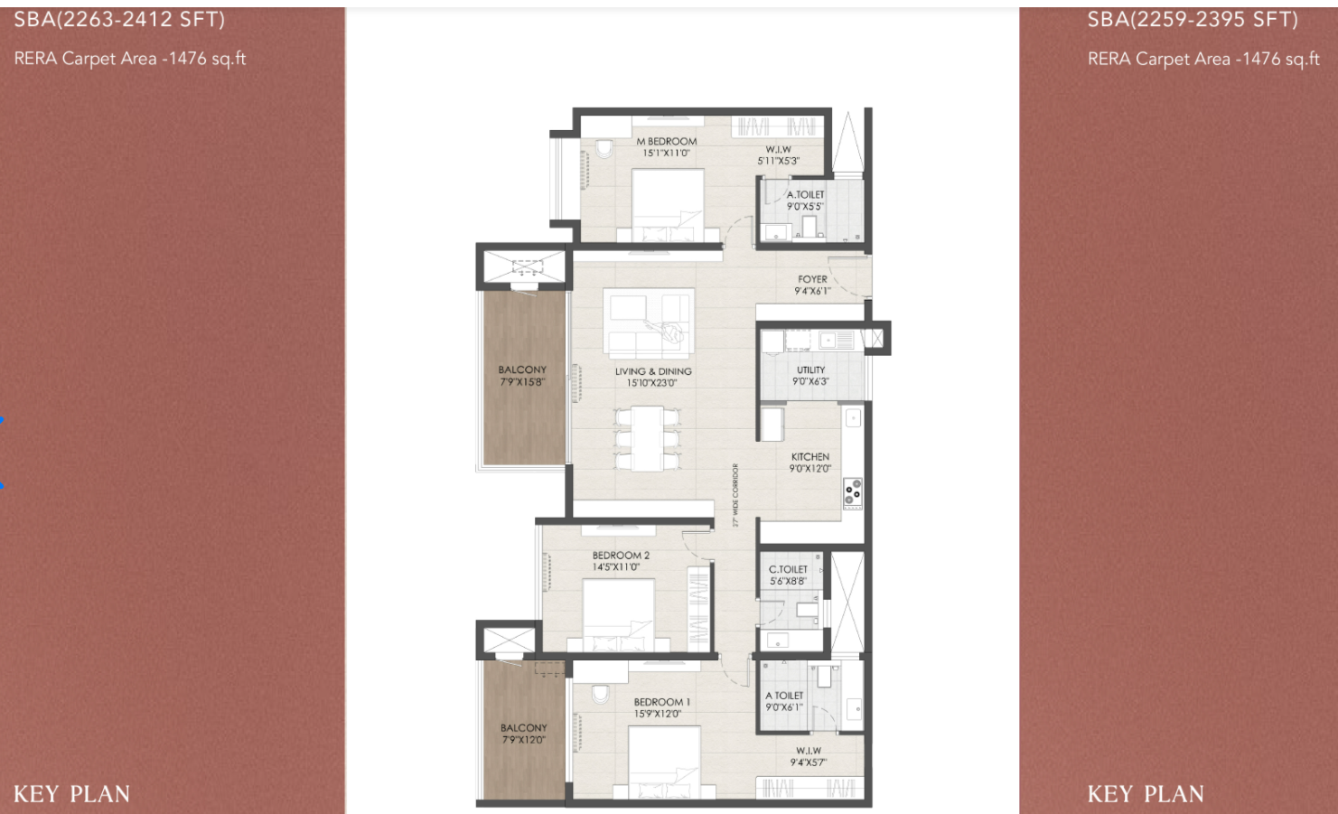 Vajram Chrysanthemum 3 BHK 2237 Sq.Ft Floor Plan