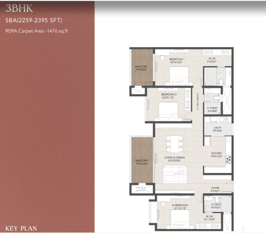 Vajram Chrysanthemum 3 BHK Premium Floor Plan