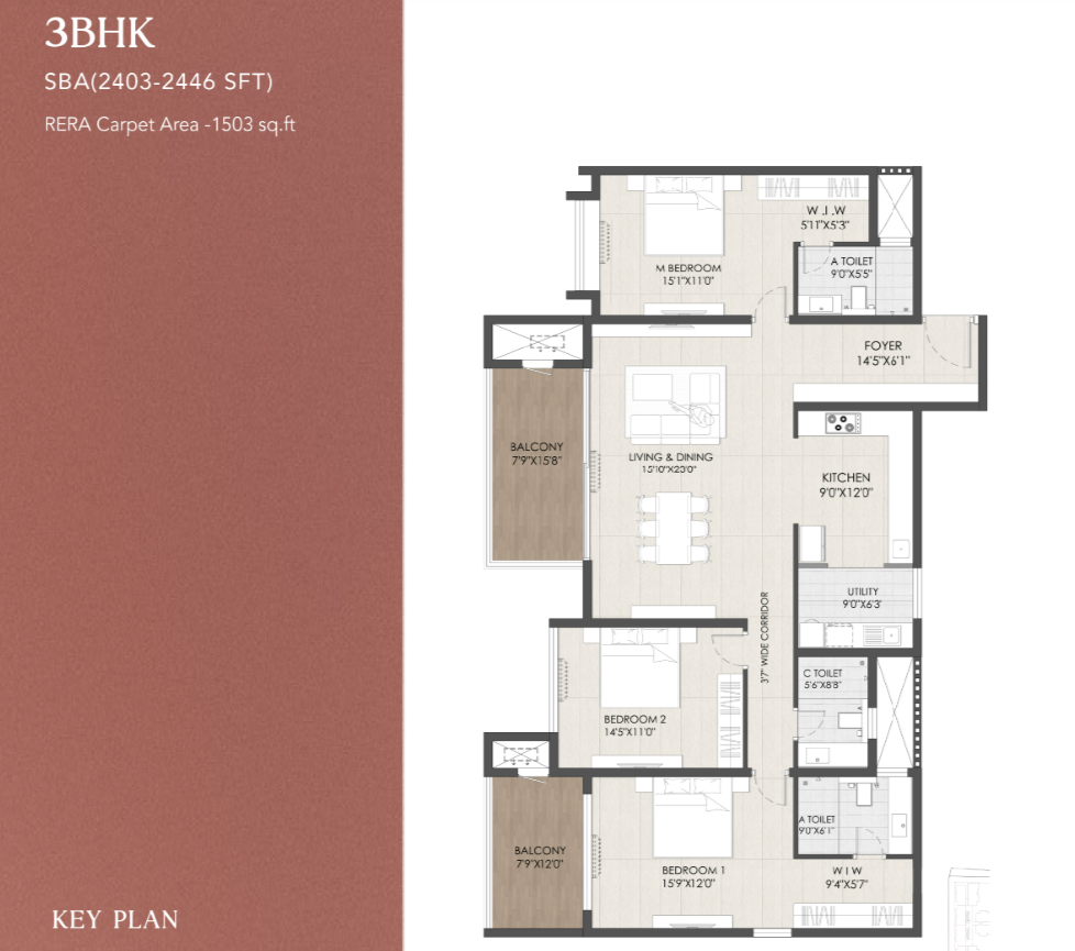 Vajram Chrysanthemum 3 BHK Alternate Floor Plan