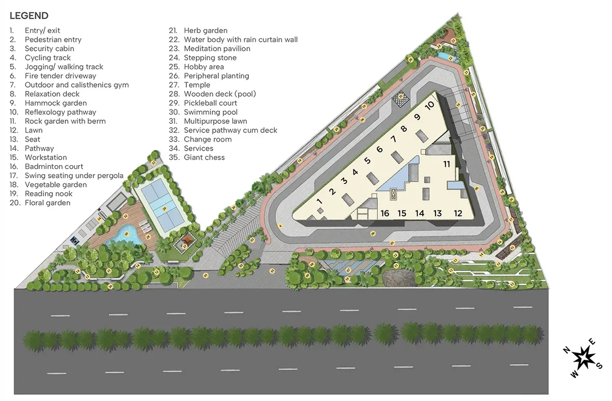 Sattva Vasanta Cove master plan layout showing 2 towers and clubhouse