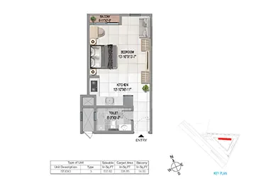 Sattva Vasanta Cove Studio floor plan layout option 1, 533-625 sq ft