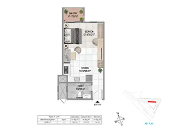 Sattva Vasanta Cove Studio floor plan layout option 2, 533-625 sq ft