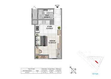 Sattva Vasanta Cove Studio floor plan layout option 3, 533-625 sq ft