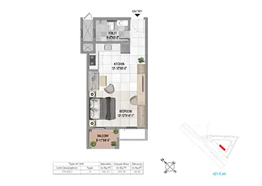 Sattva Vasanta Cove Studio floor plan layout option 4, 533-625 sq ft