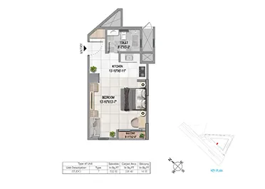 Sattva Vasanta Cove Studio floor plan layout option 5, 533-625 sq ft