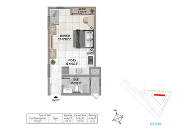 Sattva Vasanta Cove Studio floor plan layout option 6, 533-625 sq ft
