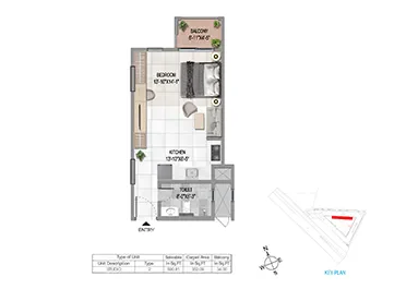 Sattva Vasanta Cove Studio floor plan layout option 7, 533-625 sq ft