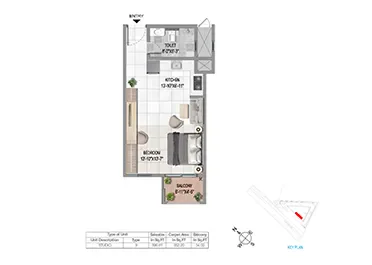 Sattva Vasanta Cove Studio floor plan layout option 8, 533-625 sq ft