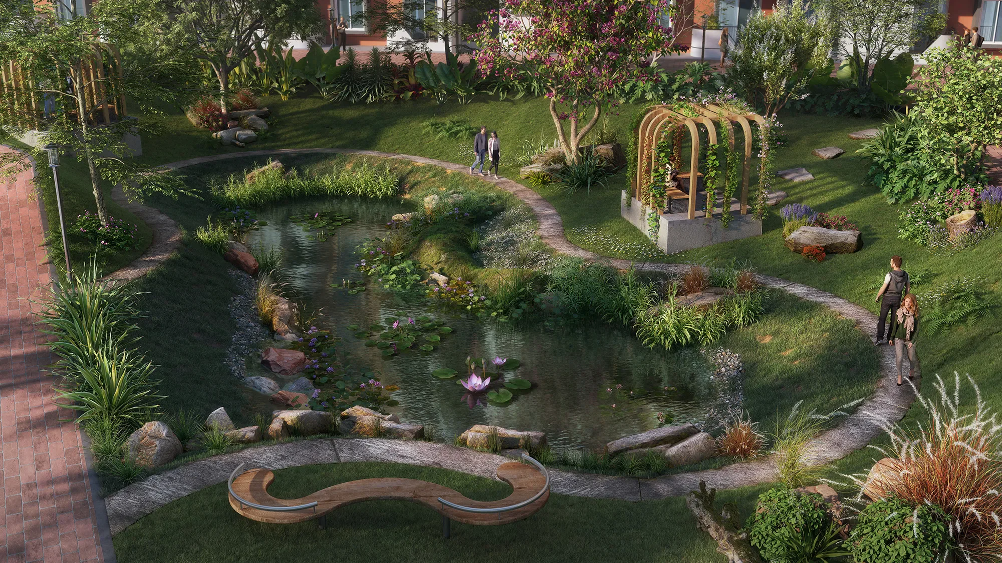 Sattva Vasanta Skye lotus pond landscaped feature